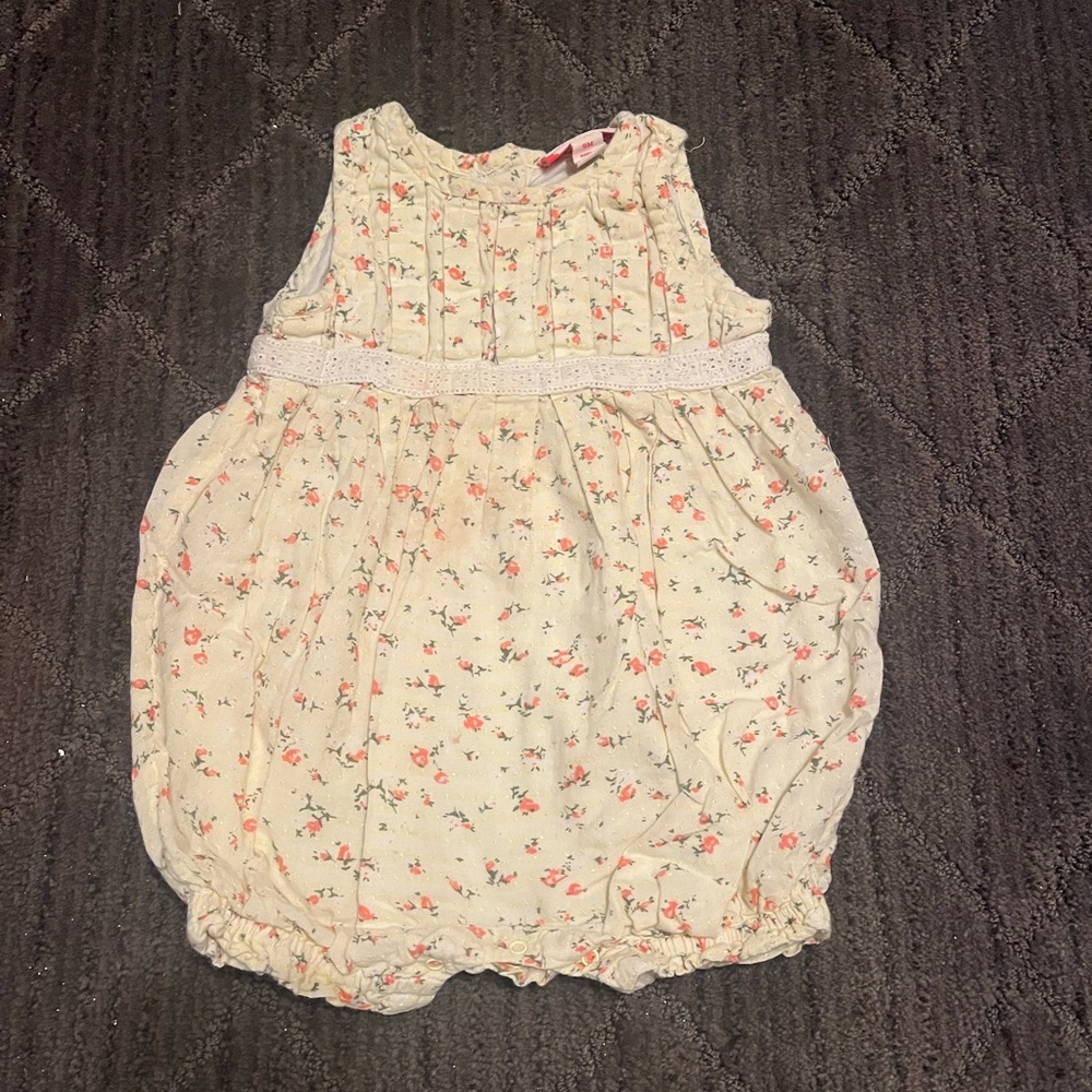 Ruby and Bloom Floral Baby Girl Romper with Lace Detail 9M
